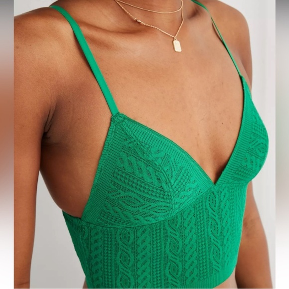 Aerie Green Alpine Cable Lace Longline Bralette Size Medium New with Tag - Picture 1 of 11